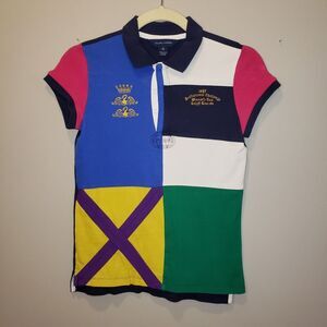 Girls POLO RALPH LAUREN Polo Shirt Size 10-12 Large Colorblock Patchwork